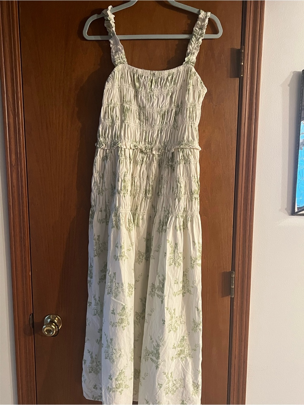 Universal thread Cream & Light Green Floral Smocked Sundress size med